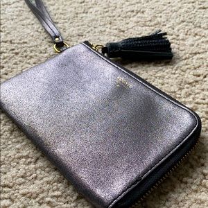 Metallic Half Zip Fossil Wristlet Clutch